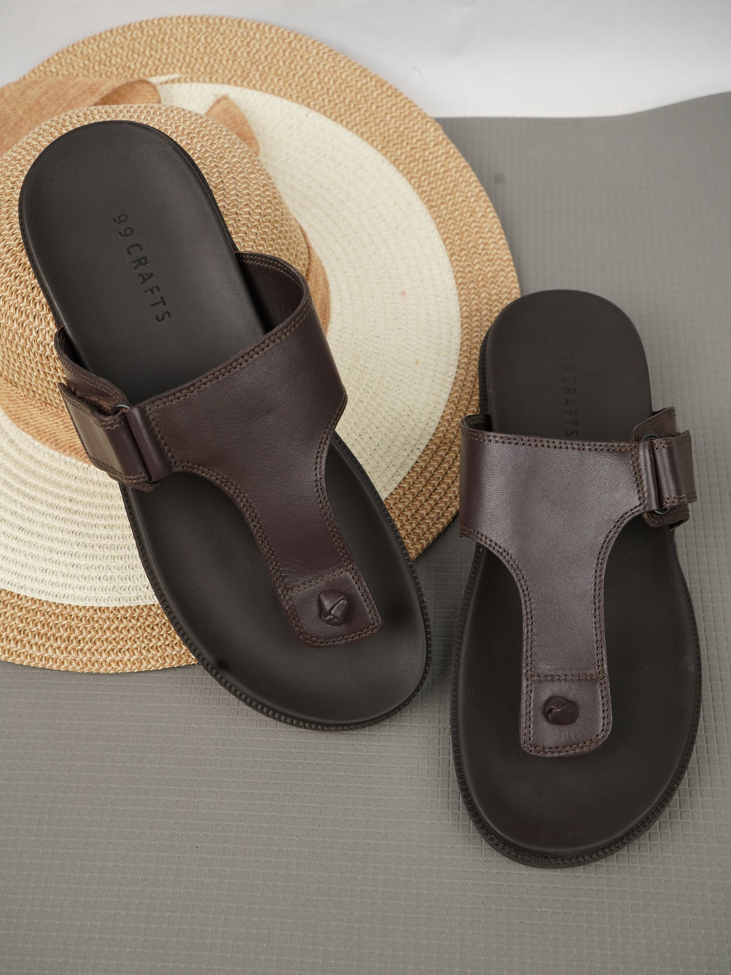 99Crafts Luxe Italian Full-Grain Leather T-Strap Sandal | Ultra-Soft Ortholite Memory Cushion