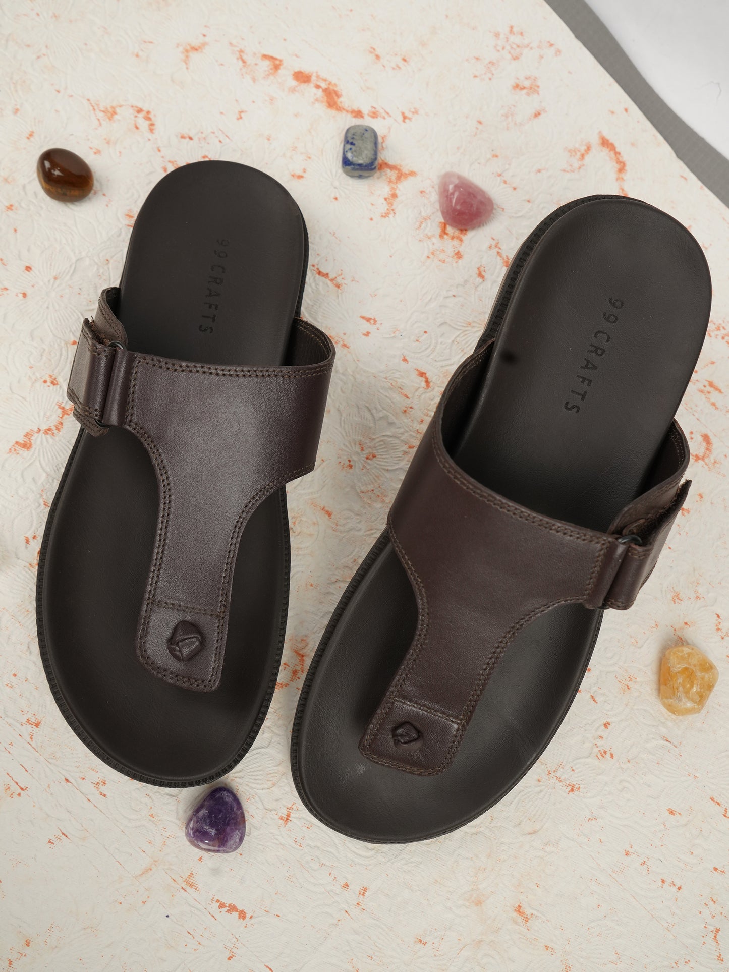 99Crafts Luxe Italian Full-Grain Leather T-Strap Sandal | Ultra-Soft Ortholite Memory Cushion