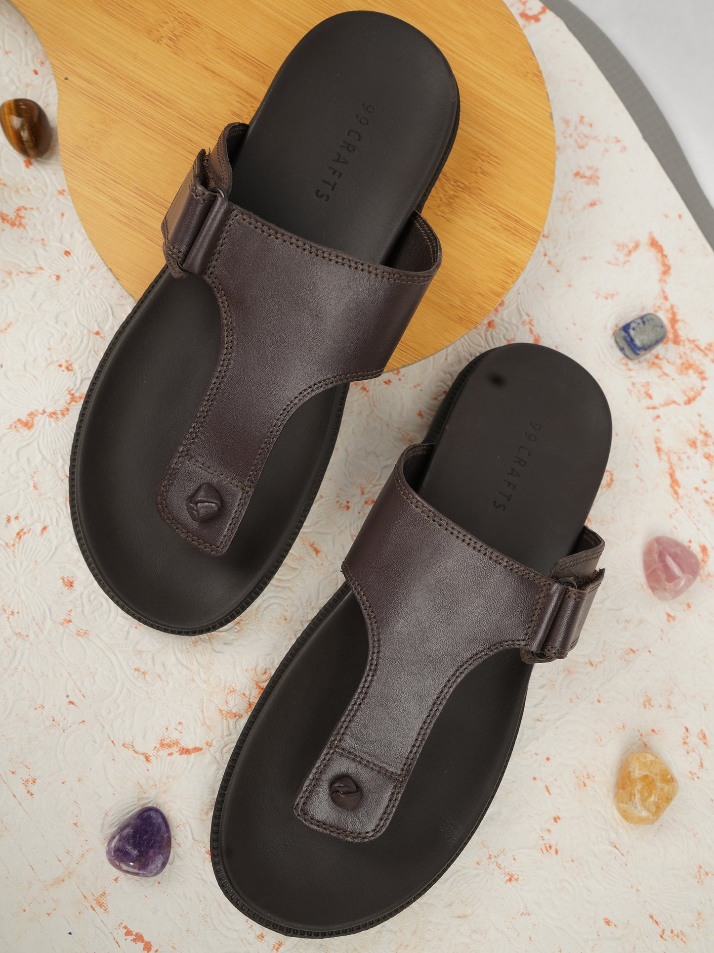 99Crafts Luxe Italian Full-Grain Leather T-Strap Sandal | Ultra-Soft Ortholite Memory Cushion