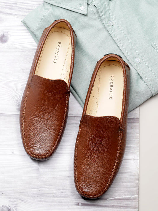 99Crafts Premium Quality European Full-Grain Milled Leather Handmade Driving loafers For Men