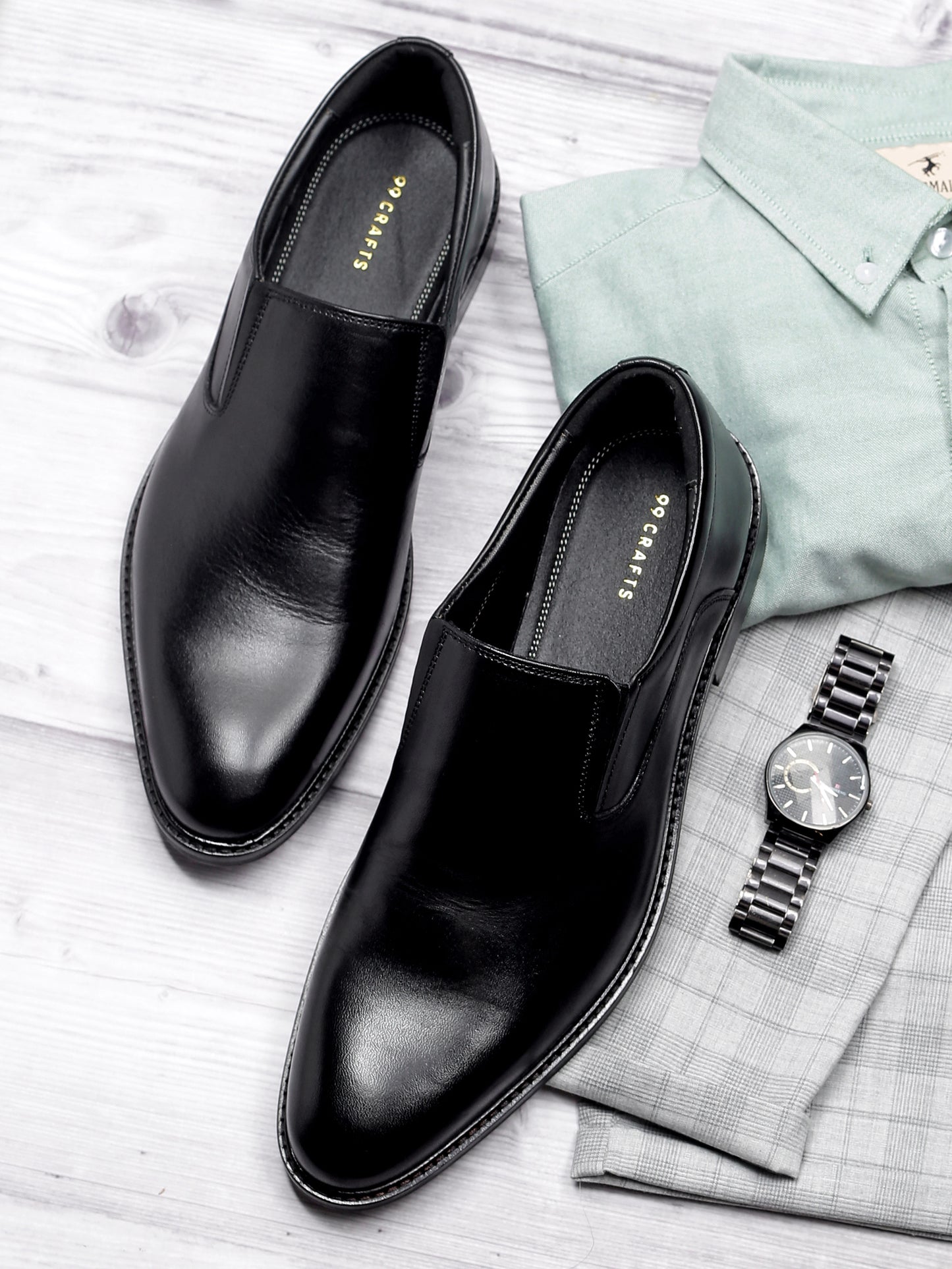 99Crafts Italian Full-Grain Leather Slip-On Moccasins – Handmade Luxury