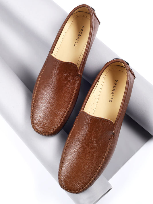 99Crafts Premium Quality European Full-Grain Milled Leather Handmade Driving loafers For Men