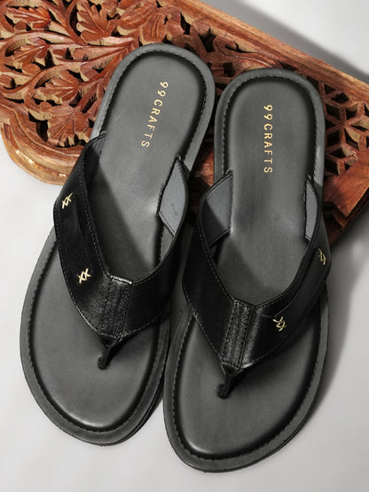 99Crafts Men's Italian Full Grain Leather Flat Sandals with TPR Sole