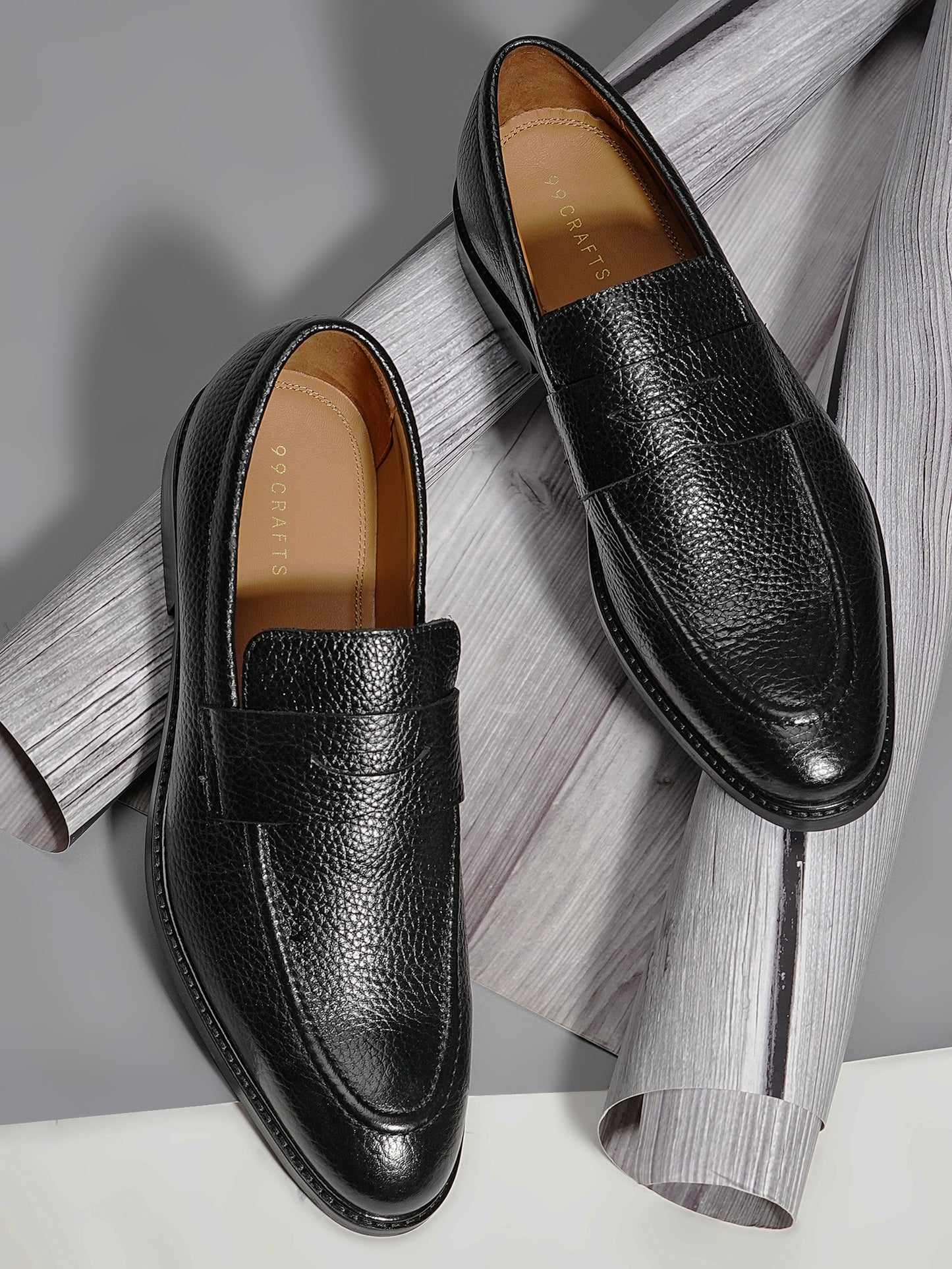 99Crafts Premium Quality European Full-Grain Milled Leather Handmade Moccasin With Penicut Saddle For Men