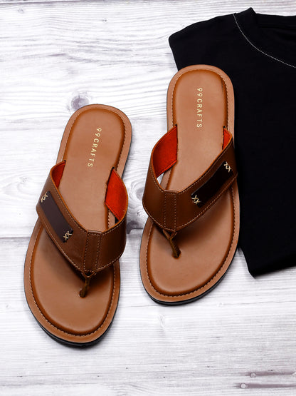 99Crafts Men's Italian Full Grain Leather Flat Sandals with TPR Sole